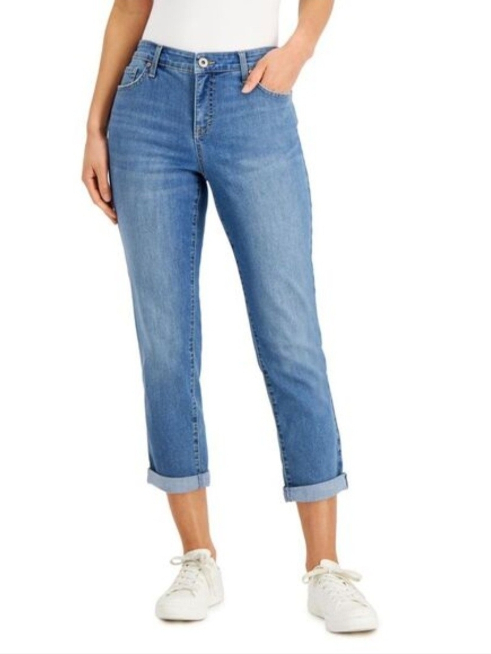 Style & Co. Curvy Girlfriend Medium Blue Straight-Leg Jeans